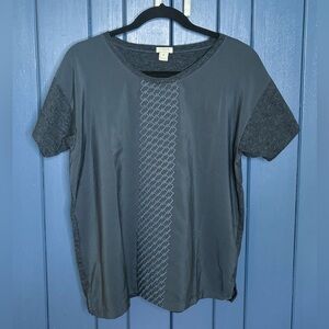 J Crew Embroidered Lattice Gray Shirt Medium Classic Preppy Neutral Staple